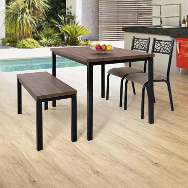 Imagem de Conjunto Mesa 110x72cm 1 Banco 2 Cadeiras Mega Ciplafe Preto/Amêndoa