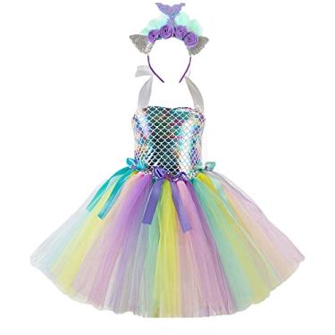 Imagem de Legou Saia curta de sereia para meninas, saia de escama de peixe tiara, Sx-hd93452 + Headdress, 14
