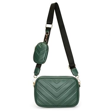 Imagem de Herald Bolsa tiracolo pequena acolchoada Chevron com porta-moedas e bolsa feminina quadrada para câmera de foto e ombro lateral 2 tamanhos, Verde
