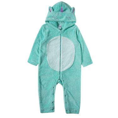 Imagem de Pijama Macacão Infantil Pelúcia Unicórnio Verde Água Tip Top