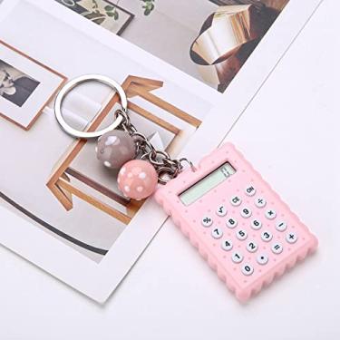 Imagem de Mini calculadora com fivela de chaveiro, calculadora de design de chaveiro, portátil, estilo biscoitos, calculadora de bolso, melhores presentes para crianças, estudantes, colegas de trabalho (rosa)