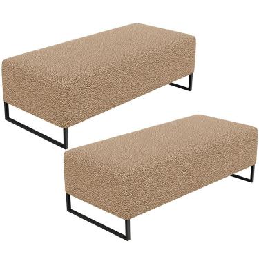 Imagem de Kit 02 Puffs Decorativo Sala de Estar Bali W01 Base Ferro 120x50 cm Bouclê Mostarda - Lyam Decor