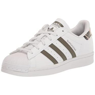 Imagem de adidas Originals Tênis infantil unissex Superstar, Branco/verde-oliva/branco, 6 Big Kid