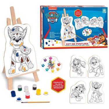Imagem de Super Kit Infantil De Pintura Da Patrulha Canina Paw Patrol Educativo Tintas Cavalete Pincel Paleta