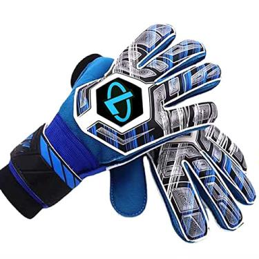 Imagem de Luvas de futebol masculinas/femininas luvas de goleiro super apertadas luvas de futebol de encaixe - design fácil de calçar sem alça de pulso para adultos e jovens palma de látex antiderrapante com aderência forte, azul, 5