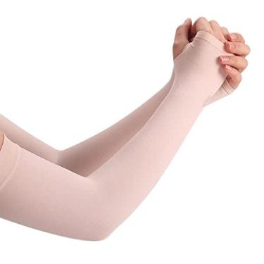 Imagem de 1 par capas de braço de proteção solar de seda de gelo capa de cotovelo unissex ciclismo ao ar livre corrida pesca condução legal mangas anti-braço, cor da pele do polegar