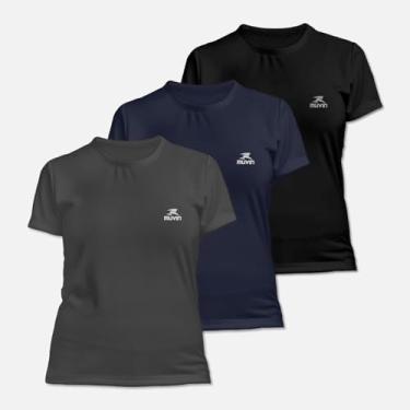 Imagem de Kit 3 Camiseta Dry Basic SS FPS 50 Muvin – Manga Curta – Feminina – Proteção Solar UV50 – Camiseta Para Academia Treino Funcional – Pilates – Yoga – Corrida – Caminhada (EG, Preto/Chumbo/Azul)