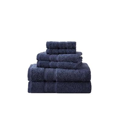 Imagem de Nautica - 6 peças de toalhas de banho, absorvente e resistente ao desbotamento, conjunto de toalhas de algodão elegante para decoração de banheiro (azul marinho, 6 peças)