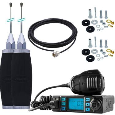 Imagem de Rádio Px 80 Canais 2 Antena Maria Mole Inox 2,70m Cabo 5,5m Parafusos Fixação Anti-furto