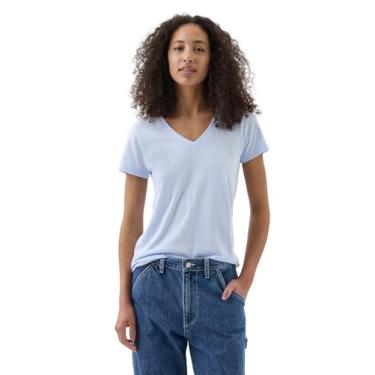 Imagem de GAP Camiseta feminina favorita com gola V, Azul bicosteiro, XXG