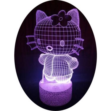 Imagem de Lâmpada 3D Illusion Kitty LED de 7 cores com painel de acrílico