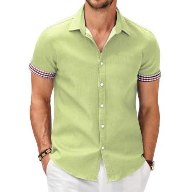 Imagem de YTPTPST Camisa Masculina de Manga Curta para Praia com Botões Casuais Camisas de Férias de Verão Gola Aberta Tops Soltos,Green,S