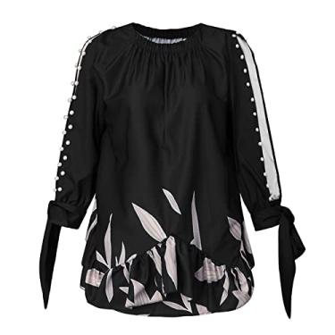 Imagem de Blusa feminina de treino com ombro de fora, manga curta, tamanho grande, Y2K, blusas de algodão, costas nuas, túnica básica, Preto, M
