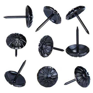 Imagem de Homdire Tachinhas de estofamento para móveis, pregos decorativos de 1,5 cm pretos, 100 peças de tachas de móveis resistentes para estofamento, pregos de móveis de sofá margarida para madeira