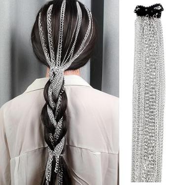 Imagem de Chamvino 3 peças de corrente de cabelo punk metal prata borla rabo de cavalo multi-fio corrente de cabelo festa de formatura com clipe para meninas e mulheres