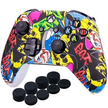 Imagem de YoRHa Capa de silicone de borracha impressa para controle Xbox One S/X x 1 (caveira cômica) com alças de polegar PRO x 8