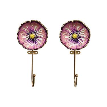 Imagem de Tricune Ganchos de parede decorativos em forma de flor vintage cabides para pendurar roupas casacos toalhas chapéus chaves, pacote com 2 ganchos de parede montados em metal antigo