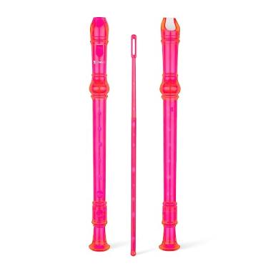 Imagem de SWAN Soprano Recorder Instrumento para iniciantes e crianças estudantes, estilo barroco, 8 furos, flauta destacável, 3 peças, gravadores de ABS com haste de limpeza e tabela de dedos, SW8KT, rosa transparente