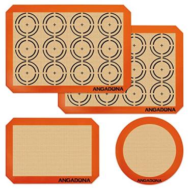 Imagem de Conjunto de assadeiras de silicone para assar, fácil de limpar e antiaderente, tapetes reutilizáveis de grau alimentício, 2 meia folha de tapete de biscoito + 1 quarto de folha + 1 tapete redondo de bolo para forno, macarons, biscoitos, pizza, pastelaria