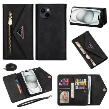 Imagem de Capa carteira para iPhone 14 Plus de 6,7 polegadas de couro flip com zíper bolsa com suporte para cartão alça de ombro alça de pulso capa de telefone para i-Phone 14+ iPhone 14 Plus 5G i i14 + iPhone