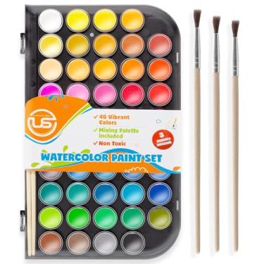 Imagem de Conjunto de tinta aquarela, 48 cores de qualidade premium, lavável, tinta de água com paleta de mistura e 3 pincéis para adultos, crianças, iniciantes e artistas