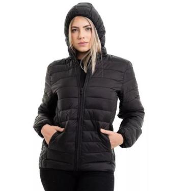 Imagem de Jaqueta Feminina Preta Casaco De Nylon Blusa De Frio Bobojaco Acolchoa