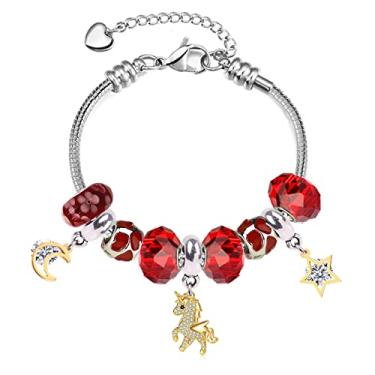 Imagem de Pulseira Pandora Unicórnio Ideias de Presente para Meninas Adolescentes Ajustável 17 a 21 cm, 8.3 inches, Vidro