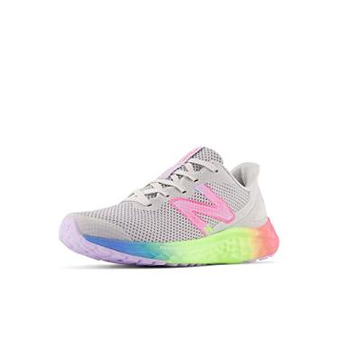 Imagem de New Balance Tênis de corrida unissex Fresh Foam Arishi V4 com cadarço, Alumínio claro/ciberlilás/rosa neon, 6 Wide Big Kid