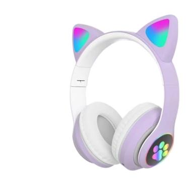 Imagem de Waillynice Fone de ouvido sem fio BT com controle de microfone LED infantil menina estéreo música capacete fone de ouvido Bluetooth (roxo)