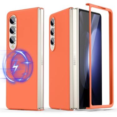 Imagem de HIYUUTTBS Capa Magnética para Samsung Galaxy Z Fold 4 Slim Fit, Capa Rígida de Luxo Fina Leve Matte PC [Não Amarela] Capa para Samsung Galaxy Z Fold 4 7,6 polegadas, Laranja (9-4)