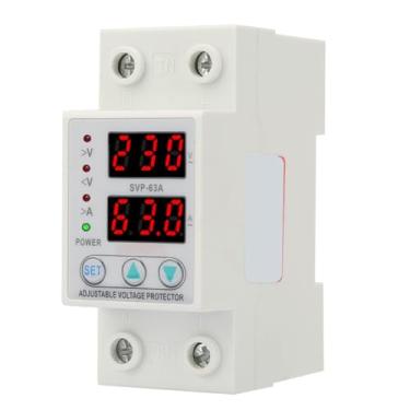 Imagem de Visor LED duplo Monofásico Tensão ajustável Protetor de corrente Dispositivo de proteção de tensão AC230V 63A 81 x 36 x 60mm