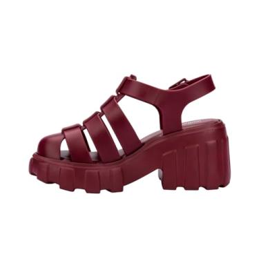 Imagem de Melissa Megan Platform Jelly Heels for Women - O icônico sapato Jelly Original dos anos 90, sandália de pescador com grosso, salto plataforma e alça ajustável e fivela lateral, vermelho, 8, Vermelho,