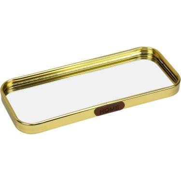 Imagem de BANDEJA DECORATIVA PARA SERVIR RETANGULAR HOME&CO COM ESPELHO METAL 1x22x9cm DOURADO