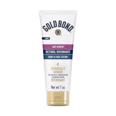 Imagem de Gold Bond Age Renew Retinol loção noturna para corpo e rosto, com retinol e complexo de peptídeos, para pele seca, 200 ml.