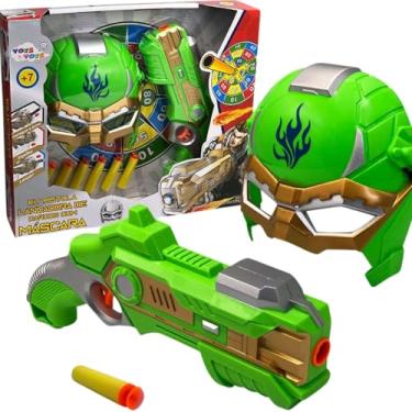 Imagem de Kit Pistola Lançadora De Dardos E Máscara Infantil Brinquedo Arma Lança Tipo Nurf 6 Dardos Macio Para Combate. (Verde)