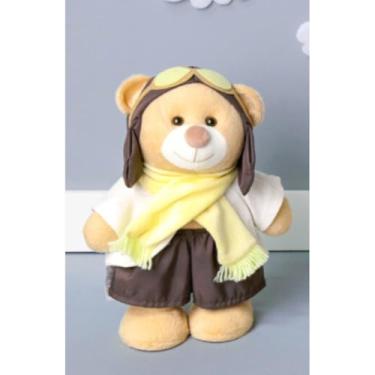 Imagem de URSO AVIADOR CLASSICO FIXO EM PÉ 25 CM (AMARELO)