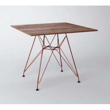 Imagem de Mesa Eiffel Quadrada 90cm Tampo De Madeira Amendôa Com Base De Ferro C