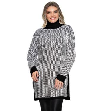 Imagem de Poncho de Tricô Mousse Xadrez Gola Alta Feminino Plus Size - Ebenezer,