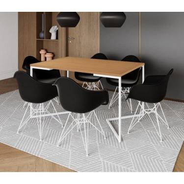 Imagem de Mesa Industrial Jantar Canela 137x90cm Base V com 6 Poltronas Eames Ei