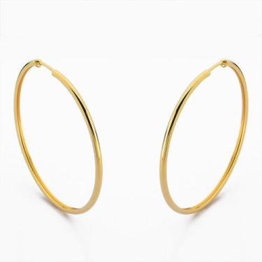 Imagem de Brinco Argola Básica Tubo Banhado Ouro 18K - Atraktiva Jóias, 5cm