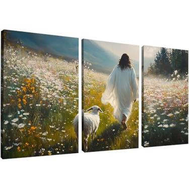 Imagem de Kit 3 Quadros Decorativos Canvas 40x50cm, Jesus, Arte Para Quarto, Sala, Corredor