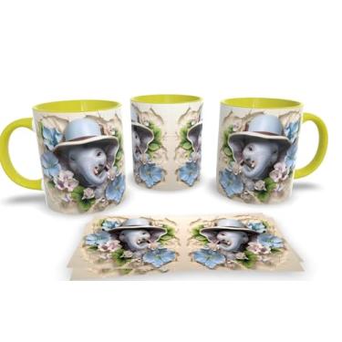 Imagem de Caneca Amarela de Porcelana Personalizadas Arte em 3D Animais (Elefante)