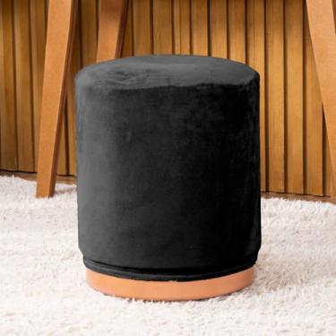 Imagem de Capa de Puff Redondo Grande Avulsa Lisa Ajustável com Elástico - Tecido Veludo Suede Decoração Banquinho Cilindro Luxo Para Sala Quarto Pufe Banco Protetor Banqueta Centro (Preto)