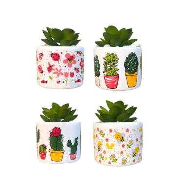 Imagem de Cachepo Kit c 4 Vasinho de Ceramica para Suculenta Redondo - Decore Ca