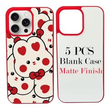 Imagem de JUSTRY Capa de telefone com 5 peças de sublimação em branco para impressão projetada para iPhone 15 Pro Max, borracha macia + inserção de alumínio, impressão personalizada, capa protetora