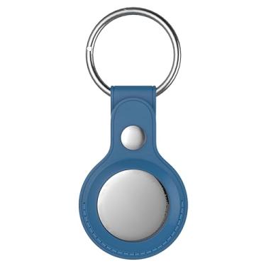 Imagem de Snakehive Suporte para chaveiro compatível com Apple AirTag – Suporte de couro genuíno feito à mão para AirTag – Capa para rastreador GPS – Find Your Keys Bags Suitcase – em azul