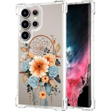 Imagem de Hungo Capa para mulheres meninas design claro fofo para S24 Ultra, capa de designer estética feminina compatível com Samsung Galaxy S24 Ultra Dreamcatcher flores apanhador de sonhos