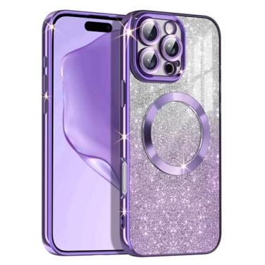 Imagem de Casetego Capa para iPhone 16 Pro Max, compatível com MagSafe, transparente, magnético, brilhante, luxuoso, amortecedor de TPU macio, protetor de lente de câmera completo para Apple iPhone 16 Pro Max