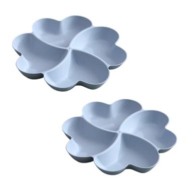 Imagem de Bandeja de servir dividida, travessa seccionada com aperitivo, prato de servir sobremesa, pratos de lanche de plástico reutilizáveis, bandeja redonda para tempero, 4 compartimentos para batatas fritas e vegetais doces de nozes (azul)