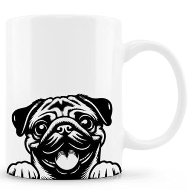 Imagem de Zomhix Caneca engraçada de pug, presentes de pug para amantes de pug, mulheres e homens, presentes para mães de pug, presentes de pai pug, presentes de dono de pug, caneca de café de cerâmica para